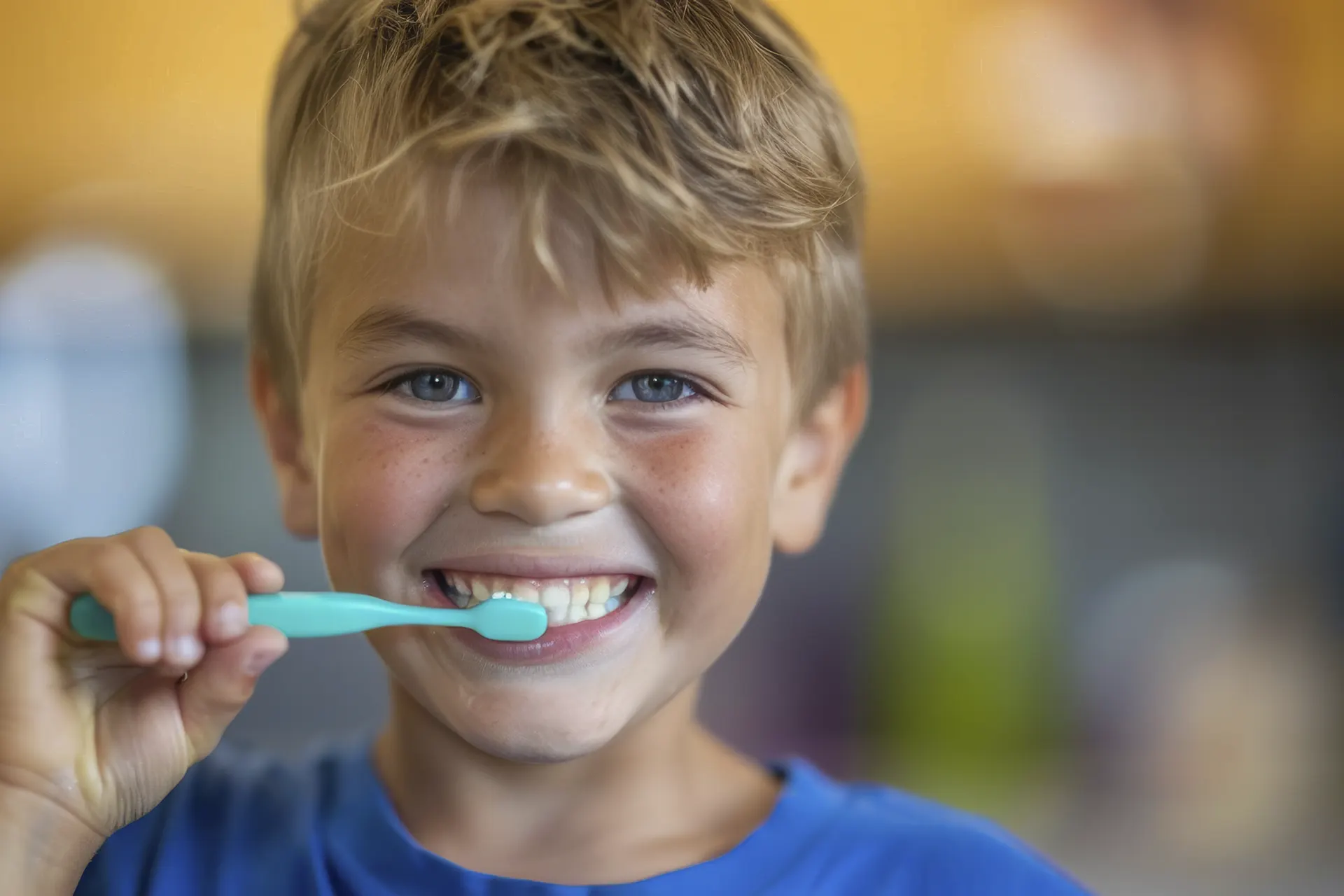 Niño lavándose los dientes